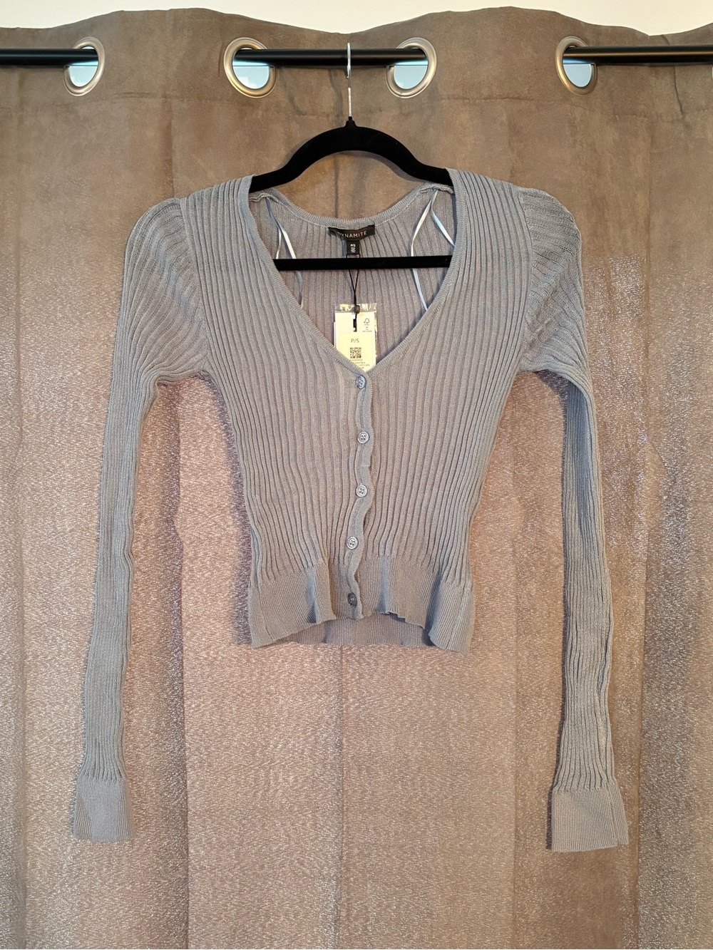Dynamite Ribbed V-Neck Button-Up Cardigan